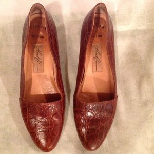 Amalfi Cognac Crocodile Print Leather Flat